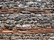 Close-up view of the wall of the Roman shore fort at Burgh Castle, Norfolk