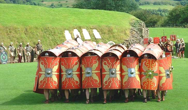 The testudo performed at a show in the U.K., as used during a siege