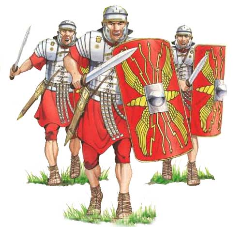 Roman soldiers attacking art on Romans in Britain website