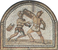 Mosaic of gladiators fighting