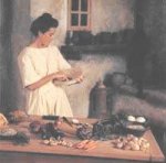 Woman in Roman kitchen - facing right