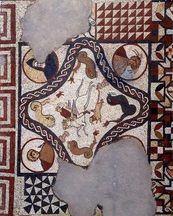 Mosaic work at Lullingstone Roman Villa
